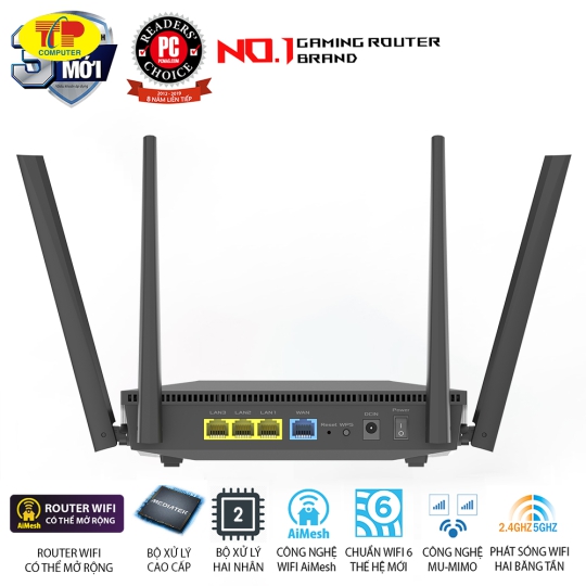Thiết bị mạng ASUS RT-AX52 (AX1800, AIMESH) Dual Band WIFI 6