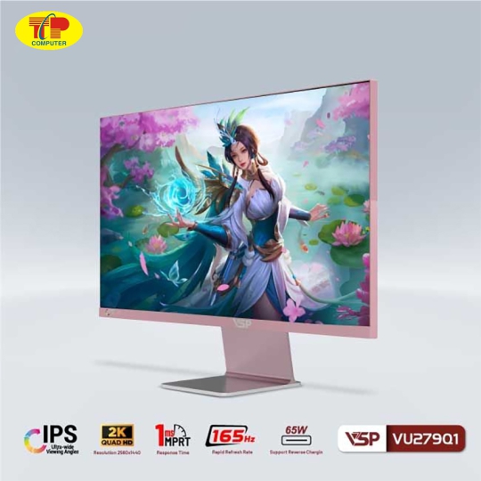 Màn hình VSP VU279Q1 (27 inch/QHD/IPS/165Hz/1ms/USB-C 65W/Pink) 