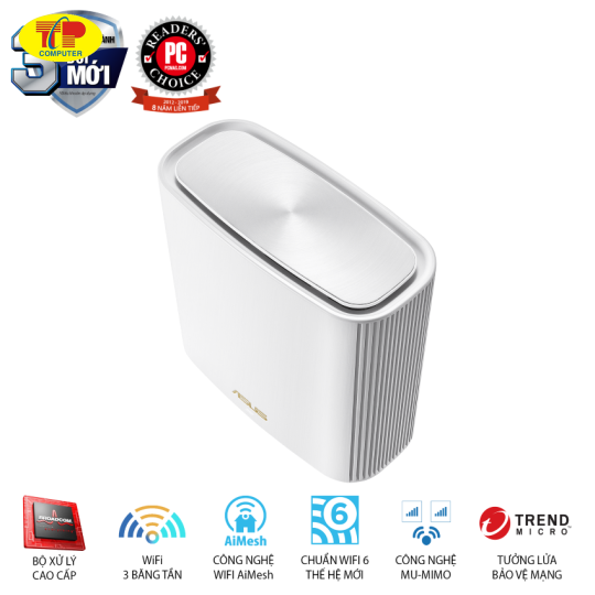 Bộ Mesh Wifi ASUS XT8 (W-2-PK) ZenWiFi 6 Chuẩn AX6600, 3 băng tần, AiProtection, Parental Control