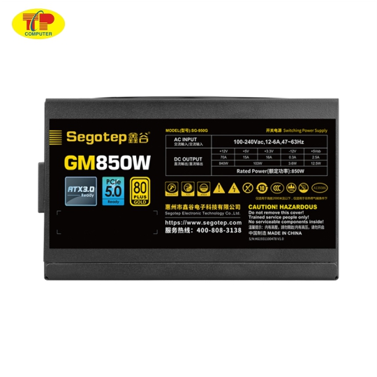 Nguồn SEGOTEP GN850W - 850W - 80 Plus Gold - ATX3.0+PCIE 5.0 - Non Modular