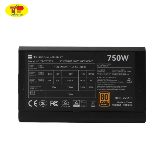 Nguồn THERMALRIGHT TR-TB750S 750W (80Plus Bronze/Màu đen)